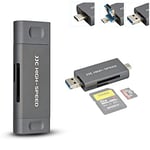 JJC Lecteur de Carte SD en métal, USB 3.1 Micro USB 2.0 Type-C 3.1, Adaptateur USB OTG pour Cartes mémoire UHS-II, UHS-I, SD, SDHC, SDXC, Micro SD, Micro SDHC, Micro SDHC, Micro SDXC, Gris