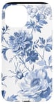 Coque pour iPhone 15 Toile bleue et blanche Motif floral botanique