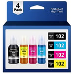 HALLOLUX 102 Ink Compatible for Epson 102 Ink Bottle Multipack for Epson EcoTank ET-2700 ET-2750 ET-2751 ET-2756 ET-3700 ET-3750 ET-4750 ET-15000 (102 Black, 102 C/M/Y)