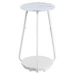 VASAGLE Table d’Appoint Ronde, Table de Chevet à 2 Niveaux, Guéridon avec Plateau en Verre et Étagère en Panneau d'aggloméré, pour Salon, Petits Espaces, Style Moderne, Blanc Marbré LET287W59