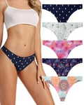 VOENXE String Tanga Femme sans Couture,Invisible Culotte Taille Basse,Seamless Slip Femme,Sport Women Thong Underwear Microfibre,sous-vêtements Multipack Bresilien,Confortable Panties Lot de 5