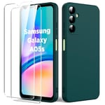 Byvuwiay Coque pour Samsung Galaxy A05s, avec 2 Verre Trempé écran Protecteur, Etui Housse TPU Mince Souple Antichoc Case pour Samsung Galaxy A05s, Vert foncé