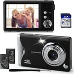 Appareil Photo Num¿¿rique, Cam¿¿ra de Vlogging ¿¿ Mise au Point Automatique 4K 48MP Full HD Appareil Photo Compact avec Grand ¿¿cran 3'', Zoom 16x, Fonction Webcam et Carte SD 32 Go, Mini Cam¿¿ra Portable