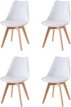 Baroni Home Chaises de Salle à Manger Style Scandinave, Chaise de Cuisine et de Bureau avec Pieds en Bois, Chaise Ergonomique avec Coussin Intégré, 57x48x79 cm, Blanc, 4 pièces