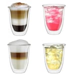 Creano Double Walled Coffee Glasses 400ml - Insulated Latte Macchiato Cups - Cappuccino, Tea - Handmade Heat Resistant XXL Mugs - 4 pcs (Pack of 1)