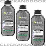3 X Garnier SkinActive Micellar Purifying Jelly Water with Charcoal 400ml