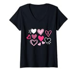 Womens Cute Happy Valentines Day Cute Love Heart Pattern Women Kids V-Neck T-Shirt