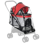 Dog Pram Rain Cover - Transparent Plastic, 58L x 40W x 75H cm, Front, Rear Entry