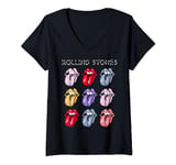 Womens Official The Rolling Stones HD Multi Color Tongue V-Neck T-Shirt