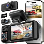 REDTIGER 4K 3 Channel Dash Cam 5G WiFi Built-in GPS, Included 64GB Card, 2160P+1080P+1080P Front and Rear Inside, Loop Recording, Triple Car Camera with 3 Inch Screen, IR Night Vision, Parking Mode