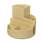 MAUL Organiseur de bureau MAULrundbox 140 x 125 mm | Organiseur élégant avec 6 compartiments | Pour ranger stylos, ciseaux et cartes de notes | Rangement pratique pour bureau et bureau | Beige