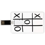 16G USB Flash Drives Credit Card Shape Xo Decor Memory Stick Bank Card Style Tic Tac Toe Pattern Unfinished Game Hobby Theme Alphabet Minimalist Artful Image,Black White Waterproof Pen Thumb Lovely Ju