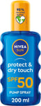 NIVEA SUN Protect & Dry Touch Invisible Sun Spray SPF 50 (200 ml), Water-Resist