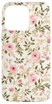 Coque pour iPhone 15 Pro Max Roses rose pastel avec feuilles vertes sur crème