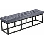 Banquette capitonné bout de lit en tissu velours gris support en métal noir 150 cm