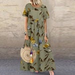 Ladies Short Sleeve Printed Long Dress A Line Kaftan Maxi Dresses Beach Sundress