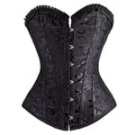 SLIMBELLE Femme Sexy Corset Bustier Gothique en Satin Lingerie de Mariée en Dentelle avec Ruban Lacet Os en Acier Overbust Top + G-String