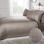 Sleepdown Swirl Striped Glitter Taupe Luxury Jacquard Easy Care Duvet Cover Quilt Bedding Set with Pillowcase - Single (135cm x 200cm)