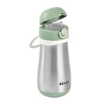 Béaba, Gourde Inox Enfant 2 en 1, Fonction Gourde/Verre, Bouton Push pour faciliter l'ouverture, Solide, Sain, Poignées amovibles, Inox Maintien du Froid/Chaud, 350ml, Vert Sauge