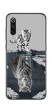 Coque Xiaomi Mi9 Design : Chat Tigre Blanc Fond Gris