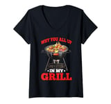 Womens Why You All Up In My Grill BBQ Chef Humor - V-Neck T-Shirt