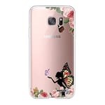 Evetane - Coque Silicone Compatible Samsung Galaxy S7 Edge - Protection Intégrale 360, Fine et Transparente - Coque Avant & Arrière - Haute Résistance - Fée Papillon fleurale