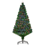 HOMCOM Sapin de Noël Artificiel Lumineux 150H cm Fibre Optique Multicolore + Support Pied 180 Branches étoile Sommet Brillante Vert