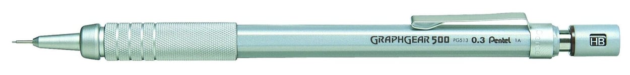 Pentel 0.3 mm Graphgear 500 Mechanical Pencil, PG513-E, Silver 1 Count (Pack of 