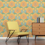 A.S. Création Retro 70's Floral Trail Wallpaper Blue/Yellow/Green/Orange/Brown Retro Chic 395301 8.50m x 0.53m Paste The Wall