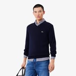 Lacoste Pull coton uni col V Taille M Bleu Nuit