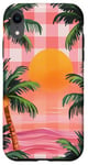 Coque pour iPhone XR Rose Art Déco Plage à Carreaux Coucher De Soleil Océan Whimsical Palm