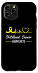 Coque pour iPhone 11 Pro Ruban jaune pour sensibilisation au cancer de l'enfance Love Heartbeat