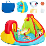 Goplus - Château Gonflable Aquatique Exterieur, Château Gonflable pour Enfants en, Toboggan Aire de Jeux Gonflable avec Piscine,Mur