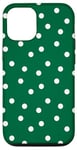 Coque pour iPhone 13 Green and White Polka Dots Cute Fun Retro Vintage Pattern