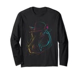 Elegant Hippo With Fedora Hat Vibrant Colors Long Sleeve T-Shirt