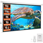 Vevor - Ecran de Projection Motorise 100 pouces 16:9 hd 4K 1080 Toile de Projection Anti-Plis avec Telecommande Grand Angle de Vision Montage Mural