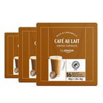 By Amazon Café au Lait Dolce Gusto Compatible Coffee Capsules, Caffee Latte, Light Roast, 48 Count (3 Packs of 16) - Rainforest Alliance Certified