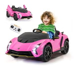 GOPLUS Lamborghini Voiture Electrique Enfants 12V, Voiture Enfant Electrique avec Télécommande, Lumières LED, Musique & Klaxon, 2-4 Km/h, Charge 30KG, pour Enfant 3-8 Ans (Rose)