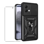 Case for Motorola Moto G84 Phone Cover + Glass Screen Protector, Stand Black