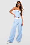 Contrast Waistband Tailored Wide Leg Trousers