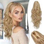 RUWISS Ponytail Extension, 18 Inch Wavy Claw Clip in Ponytail Hair Extensions Dark Ash Blonde Mixed Bleach Blonde Long Synthetic Curly Ponytail Hairpieces for Women