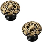 Ccykxa - Lot de 2 boutons de meuble vintage en laiton - Motif floral antique - En métal noir et doré - Pour armoire de cuisine, tiroir, armoire (34