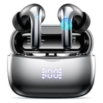 Wireless Earbuds, Bluetooth 5.3 Headphones In Ear with 4 HD microphone, 56H Playtime, HIFI Stereo In Ear Earphones, IPX7 Waterproof Bluetooth Earbuds, LED Display, USB-C, Sport/Work/Leisure/Silvery