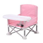 DSFSAEG Seat Booster High Chair, Portable Space Saving Booster Chair,Portable High Chair Folding Feeding Booster Safety Belt/Food Tray/Travel Bag, Aluminum Alloy Children Dining Chair(Pink)