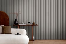 A.S. Création Non-Woven Wallpaper with Wall Panel Motif 0,53 x 10,05 m - Grey Anthracite Black - Wood Look Wallpaper Made in Germany - 786284