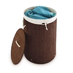 Relaxdays Panier à linge pliant corbeille pliable rond en bambou 80 litres 65 cm hauteur sac linge amovible, marron