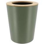 Tendance - poubelle metal evasee avec couvercle bambou 5L - kaki bambou