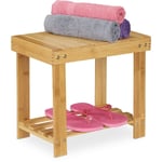 Tabouret de salle de bain solide en bambou, repose-pieds, jusqu'à 100 kg, h x l x p 33,5 x 25 x 39 cm, nature - Relaxdays