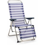 Transat Réglable de Jardin Relax Solenny 5 Positions 75x63x114 cm Chaise Longue Dossier Anatomique Bleu et Blanc