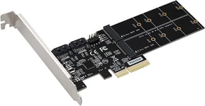 Double adaptateur M.2 NVMe SATA III PCIe 4 en 1, M.2 NVMe NGFF B Key SSD NGFF SATAIII SSD HDD vers PCI Express 3.0 X4 Convertisseur pour PC de bureau (M2&SATA-PCIE4X)